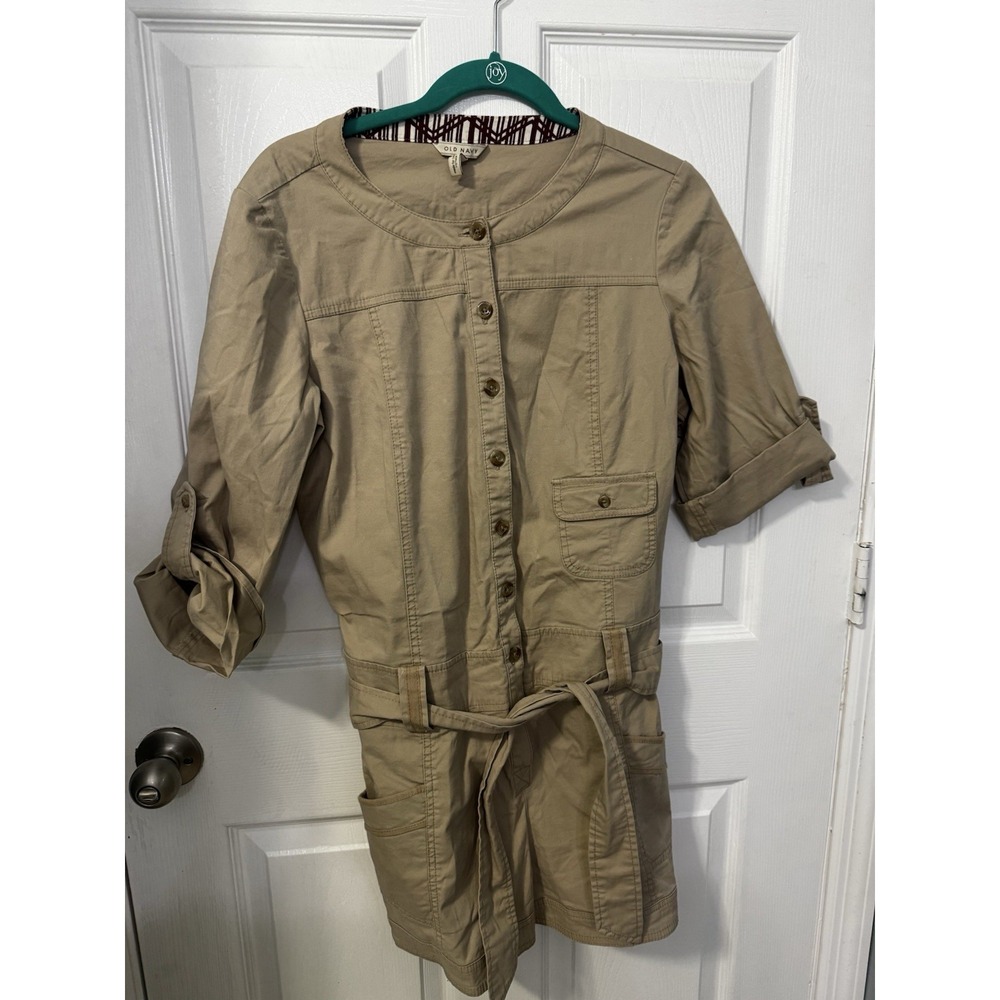 Old Navy Women's L Khaki Utility Romper Button Front Belted Safari Shorts 2010's